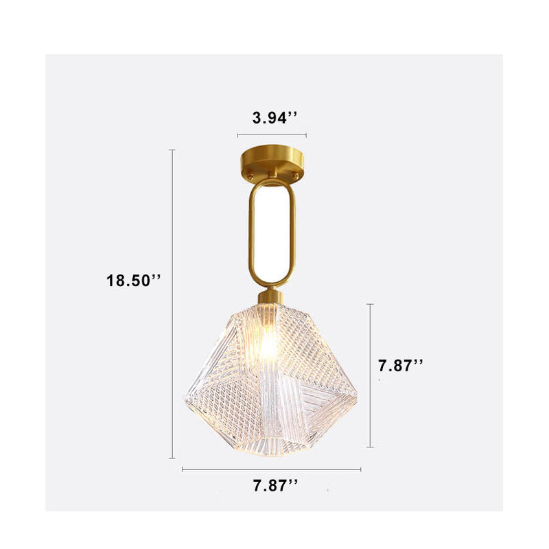 Textured Glass Modern Geometry 1-Light Semi-Flush Mount Lighting