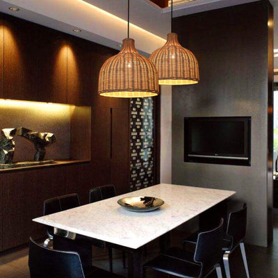 Rattan 1-Light Single Bell Shade Pendant Light