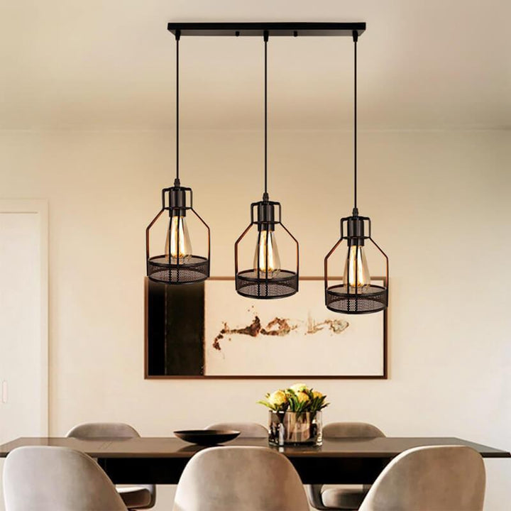 Suspension Luminaire Industriel Rétro en Métal avec Cage 1/3 Lumière 