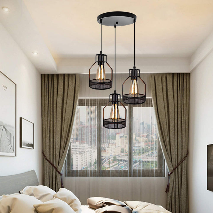 Suspension Luminaire Industriel Rétro en Métal avec Cage 1/3 Lumière 