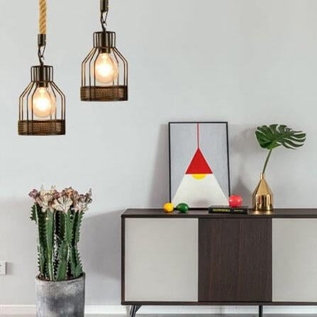 Suspension Luminaire Industriel Rétro en Métal avec Cage 1/3 Lumière 