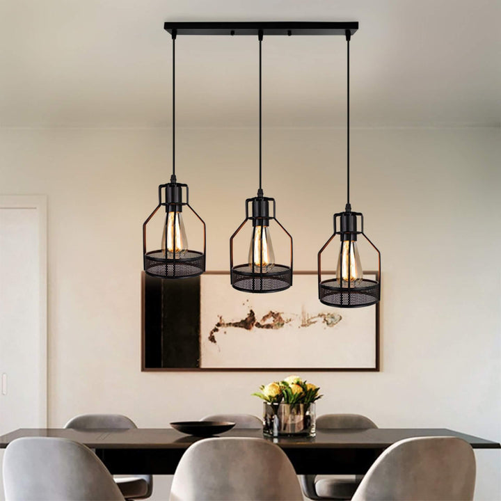Suspension Luminaire Industriel Rétro en Métal avec Cage 1/3 Lumière 
