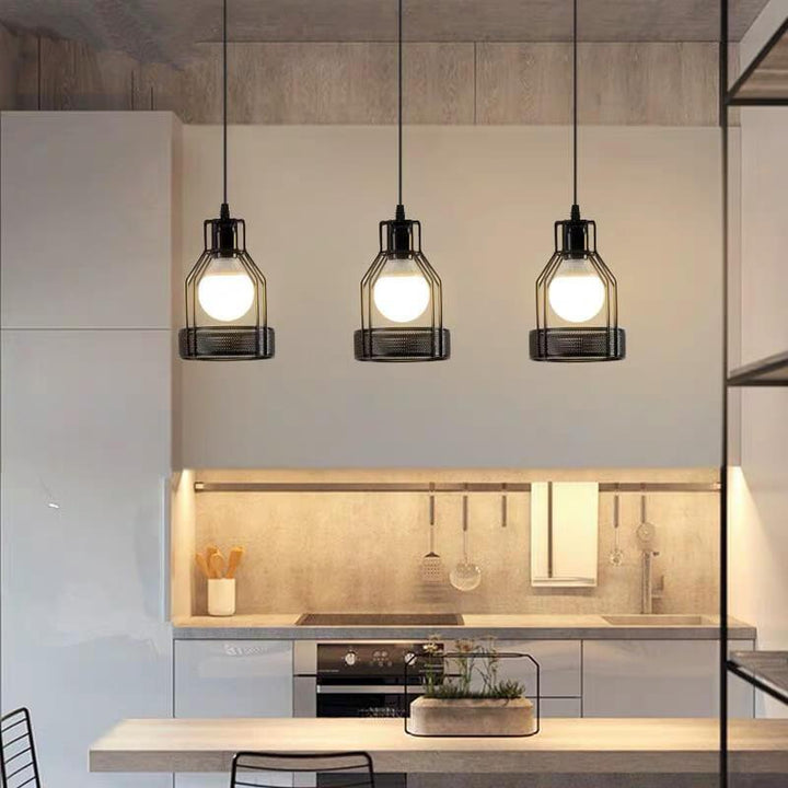 Suspension Luminaire Industriel Rétro en Métal avec Cage 1/3 Lumière 