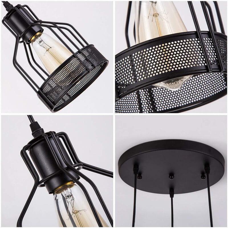 Suspension Luminaire Industriel Rétro en Métal avec Cage 1/3 Lumière 