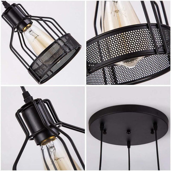 Suspension Luminaire Industriel Rétro en Métal avec Cage 1/3 Lumière 