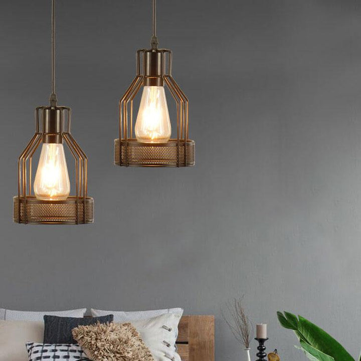 Suspension Luminaire Industriel Rétro en Métal avec Cage 1/3 Lumière 