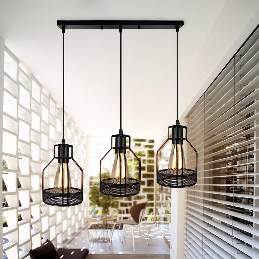 Suspension Luminaire Industriel Rétro en Métal avec Cage 1/3 Lumière 
