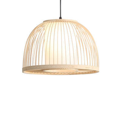 Modern Bamboo Weaving Zen 1-Light Half Round Dome Pendant Light