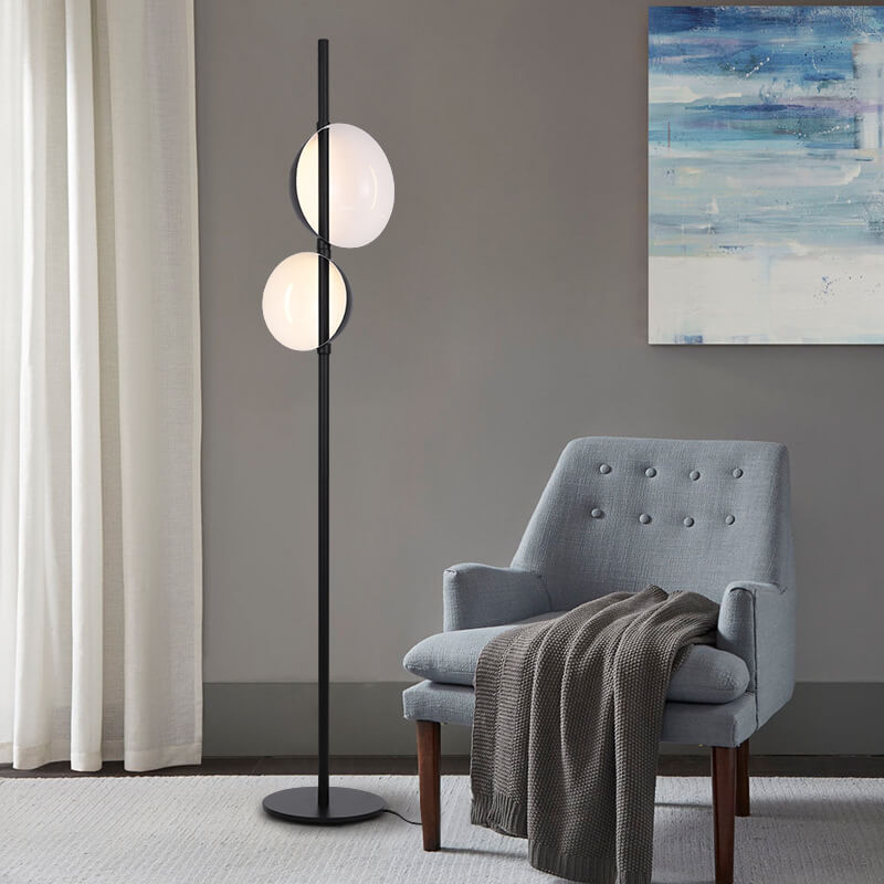 Moderne minimalistische runde Stehlampe aus Schmiedeeisen mit 2-flammigem Schirm für das Wohnzimmer 