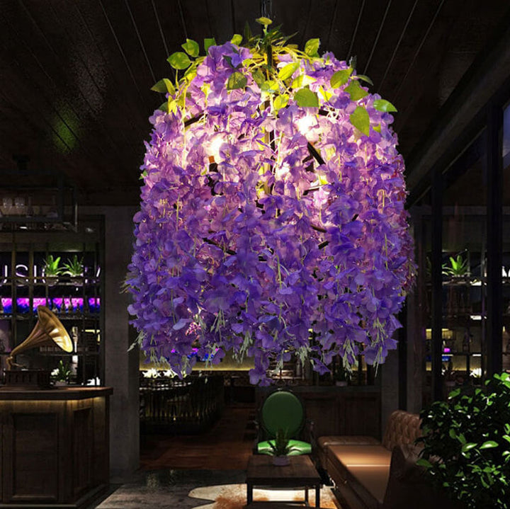 Zeitgenössischer kreativer Kronleuchter aus Eisen mit Blumenoptik aus Kunststoff und Seidenstoff mit bunten Blumen, 1/3/5-flammig, für Wohnzimmer &amp; Schlafzimmer 