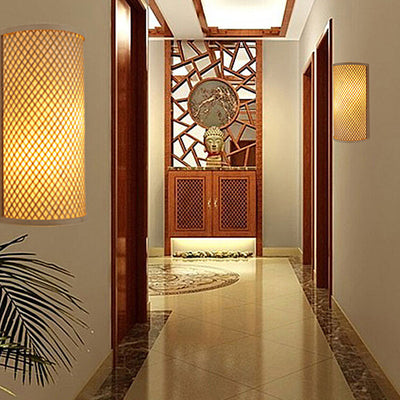 Modern Bamboo Weaving Half Round 1-Light Wall Sconce Lamp