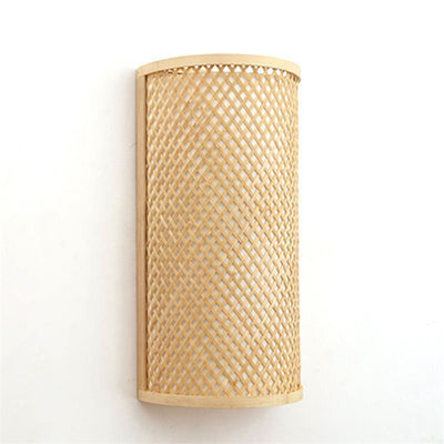 Moderne Wandleuchte aus Bambusgeflecht, halbrund, 1-flammig 