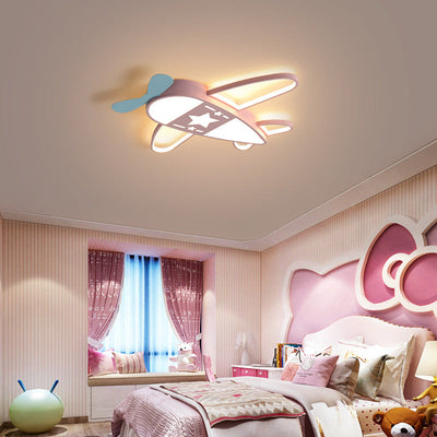 Modern Art Deco Kids PC Creative Childlike Airplane Shape LED Flush Mount Light