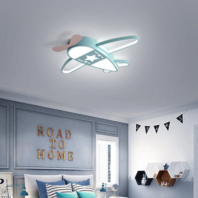 Modern Art Deco Kids PC Creative Childlike Airplane Shape LED Flush Mount Light