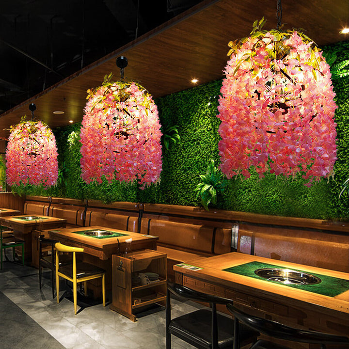 Zeitgenössischer kreativer Kronleuchter aus Eisen mit Blumenoptik aus Kunststoff und Seidenstoff mit bunten Blumen, 1/3/5-flammig, für Wohnzimmer &amp; Schlafzimmer 