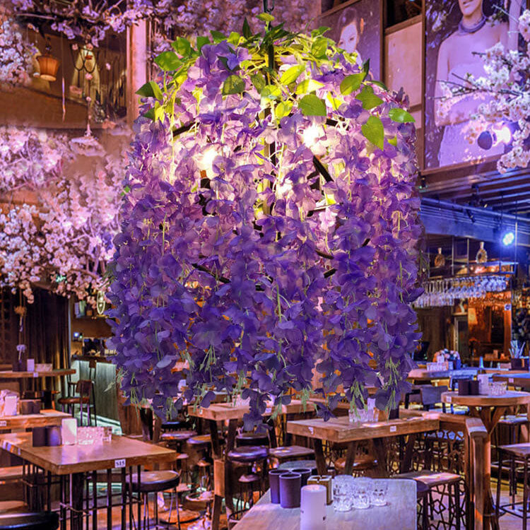 Zeitgenössischer kreativer Kronleuchter aus Eisen mit Blumenoptik aus Kunststoff und Seidenstoff mit bunten Blumen, 1/3/5-flammig, für Wohnzimmer &amp; Schlafzimmer 