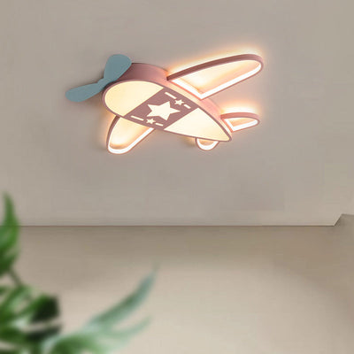 Modern Art Deco Kids PC Creative Childlike Airplane Shape LED Flush Mount Light