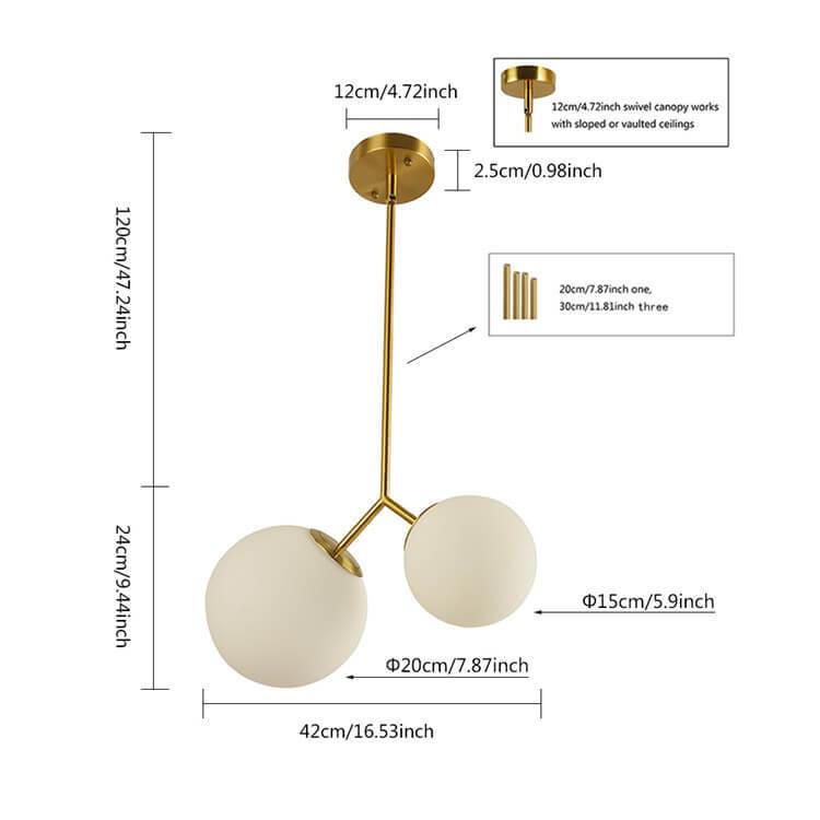 Nordic Milk White Glass Orb 2-Light Chandelier