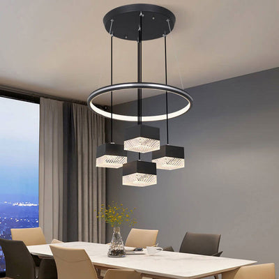 Modern Minimalist Wrought Iron Aluminum Square LED Chandelier