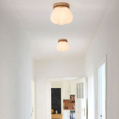 Modern Cream Cloud Wood Rotomolding 1-Light Semi-Flush Mount Ceiling Light