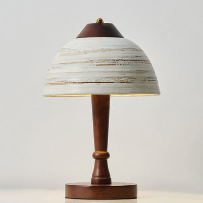 Vintage Solid Wood Ceramic Dome LED Table Lamp