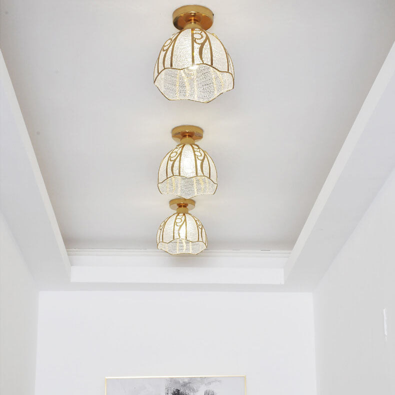 Luz de techo semiempotrada de 1 luz de vidrio dorado de lujo ligero europeo 