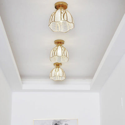 European Light Luxury Glass Gold 1-Light Semi-Flush Mount Ceiling Light