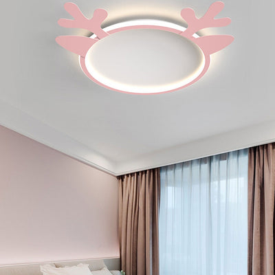 Nordic Creative Deer Head Round Kids LED Flush Mount Ceiling Light