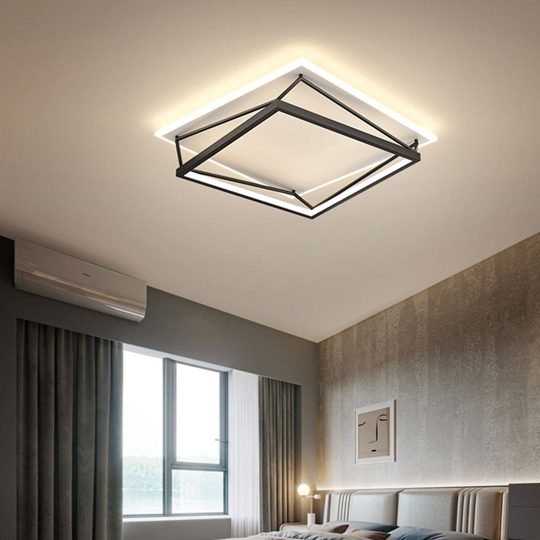 Luz de techo LED montada al ras con diseño geométrico cuadrado minimalista moderno de hierro y acrílico 