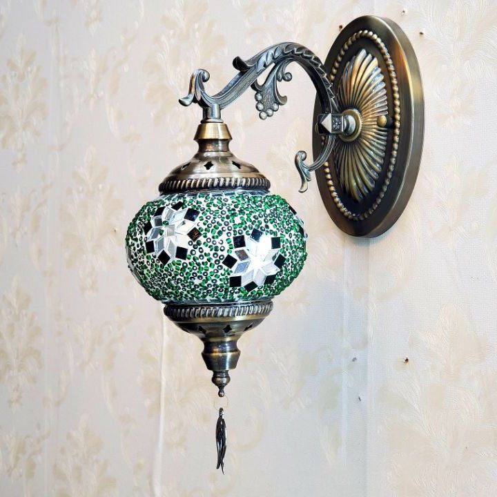 European Vintage Exotic Cracked Glass 1-Light Wall Sconce Lamp