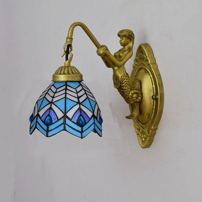 European Vintage Tiffany Mermaid 1-Light Wall Sconce Lamp
