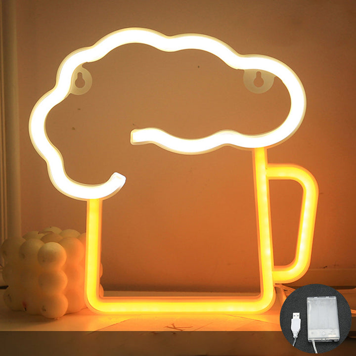 Tasse à bière néon créative, batterie LED/lumière décorative USB 