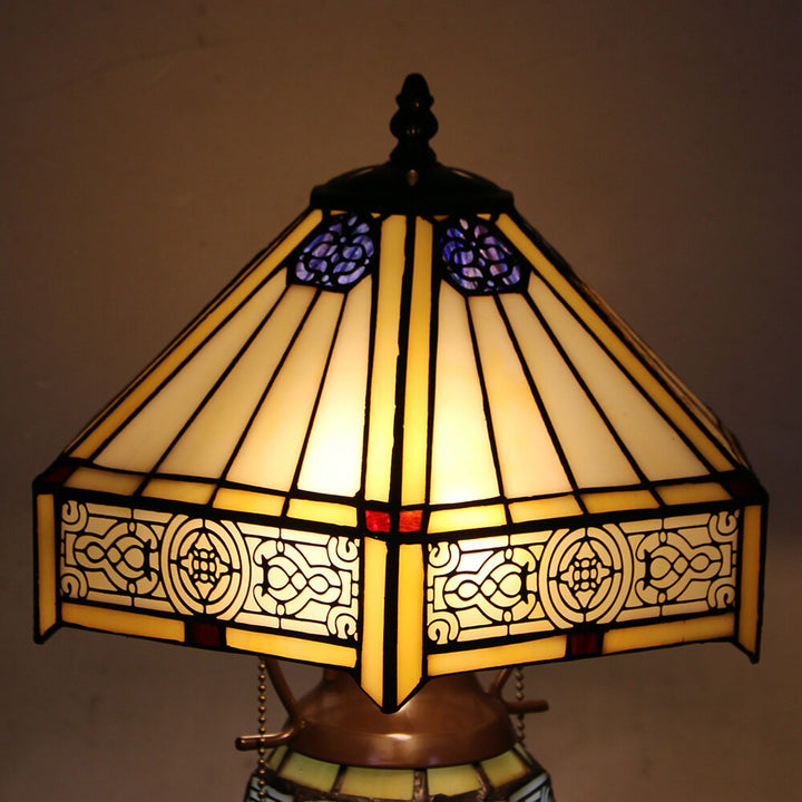 European Vintage Glass Iron 2-Light Table Lamp