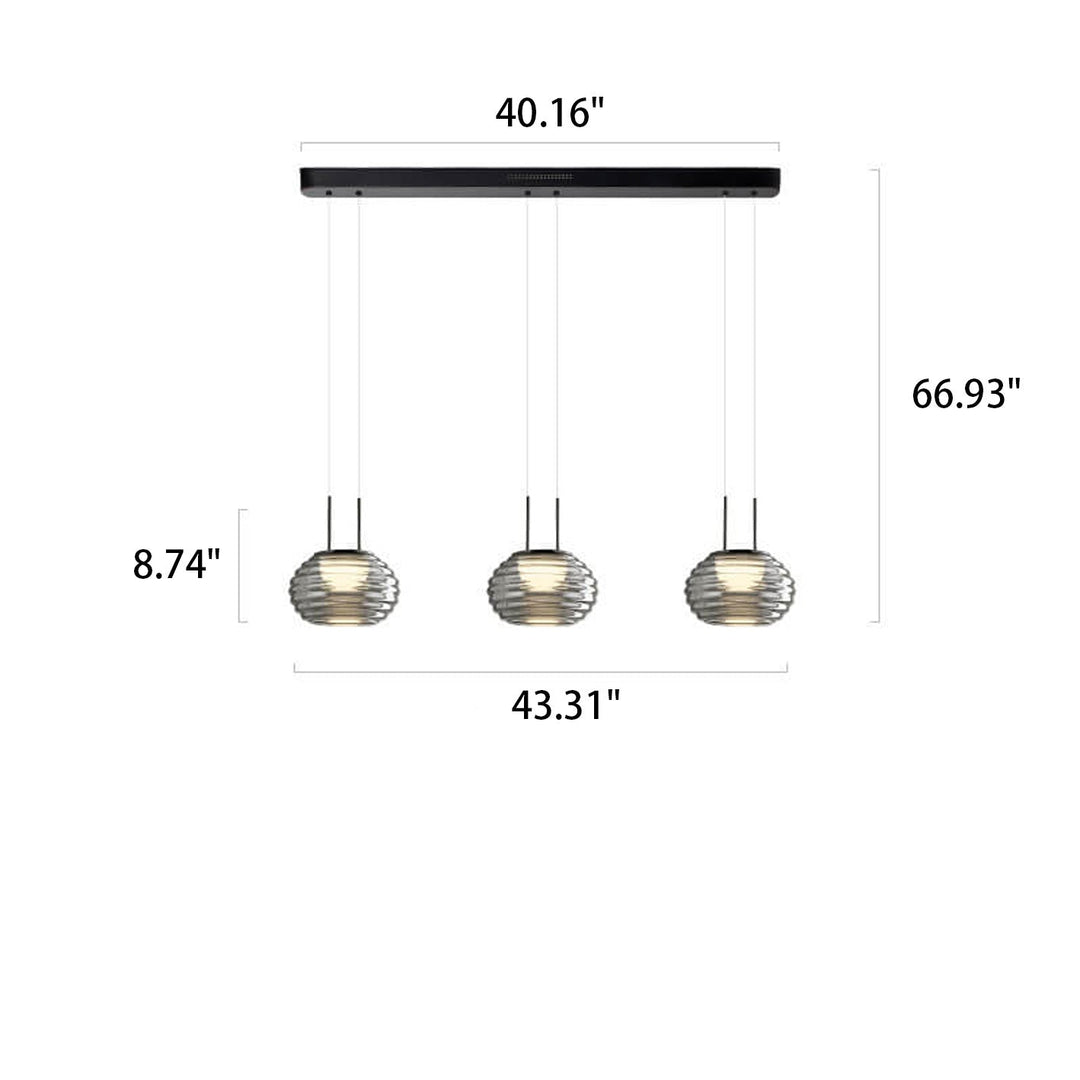 Italienische Minimalistische Wasserwelle Runde Glas Lange Bar Insel Licht 3-Licht Kronleuchter 