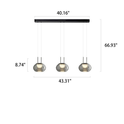 Italian Minimalist Water Ripple  Round Glass Long Bar Island Light 3-Light Chandelier