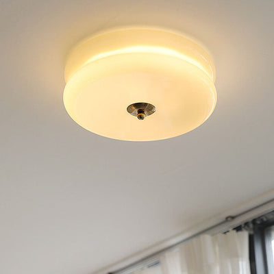 French Minimalist Cream Glass Round LED Flush Mount Ceiling Light