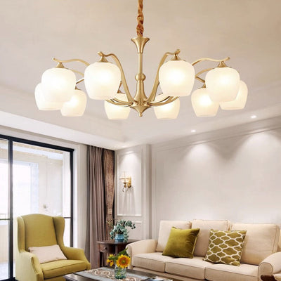 Modern Luxury Round Bud Iron Brass Glass 3/5/6/8/10 Light Chandelier For Living Room