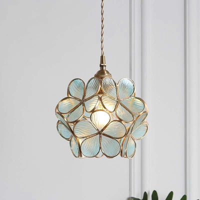 Modern Art Deco Petal Bubble Glass Shade Brass Frame 1-Light Pendant Light For Living Room