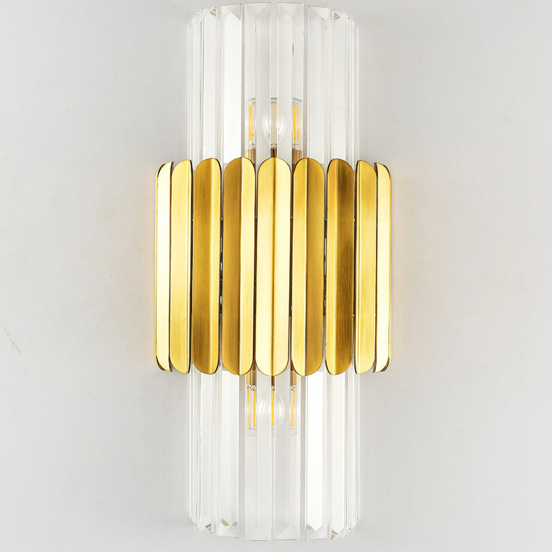 Modern Light Luxury Golden Crystal Column Stainless Steel 2-Light Wall Sconce Lamp