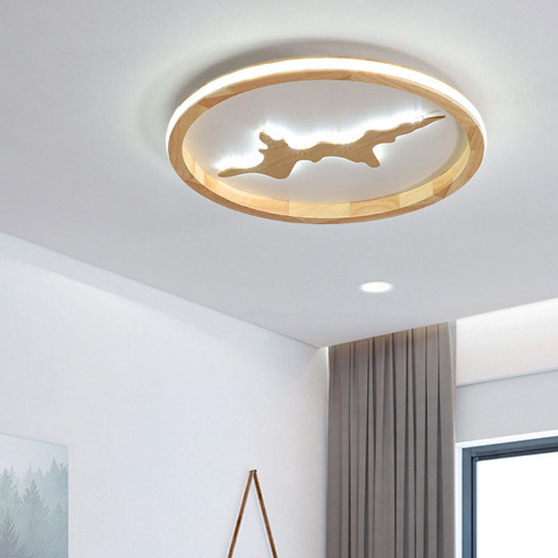 Nordic Round Solid Wood Zen LED Flush Mount Ceiling Light
