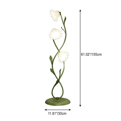 Contemporary Scandinavian Floral Glass Shade Twist Ring Branch Holder 3-Light Standing Floor Lamp For Home Office