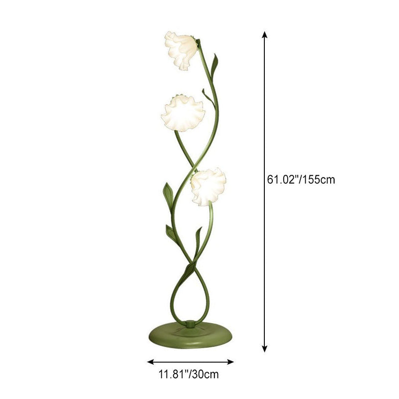 Contemporary Scandinavian Floral Glass Shade Twist Ring Branch Holder 3-Light Standing Floor Lamp For Home Office