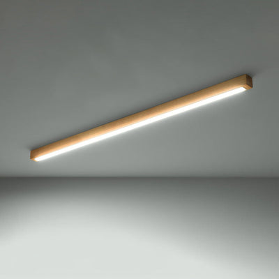 Modern Minimalist Wood Acrylic Long Strip LED Flush Mount Ceiling Light For Living Room