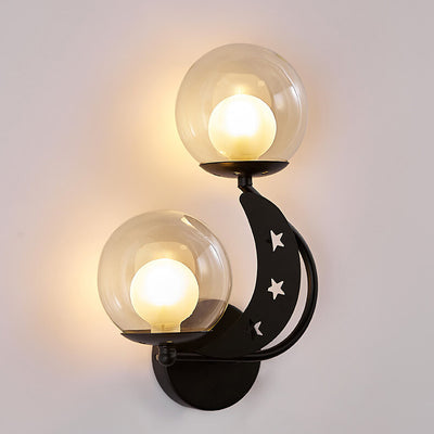 Nordic Creative Glass Globe Lampshade Moon Star Decoration Design 2-Light Wall Sconce Lamp