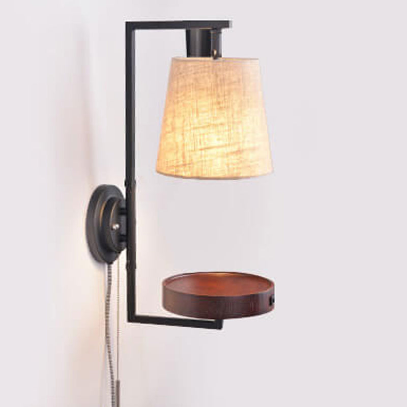 Nordic Light Luxury Solid Wood Wrought Iron Fabric 1-Light Wall Sconce Lamp