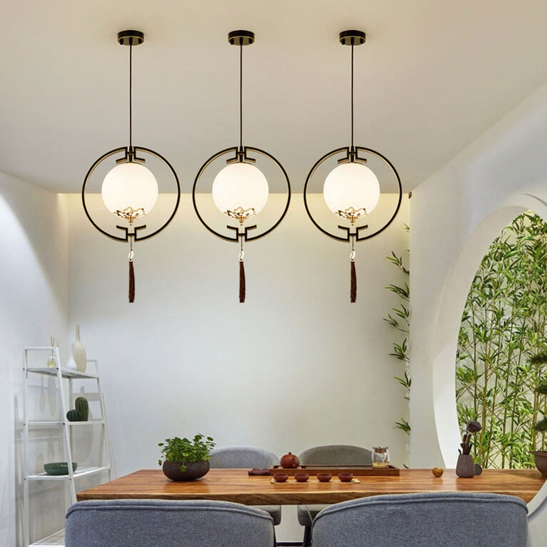 Moderne chinesische Glaskugel Kreis 1-Licht Pendelleuchte 
