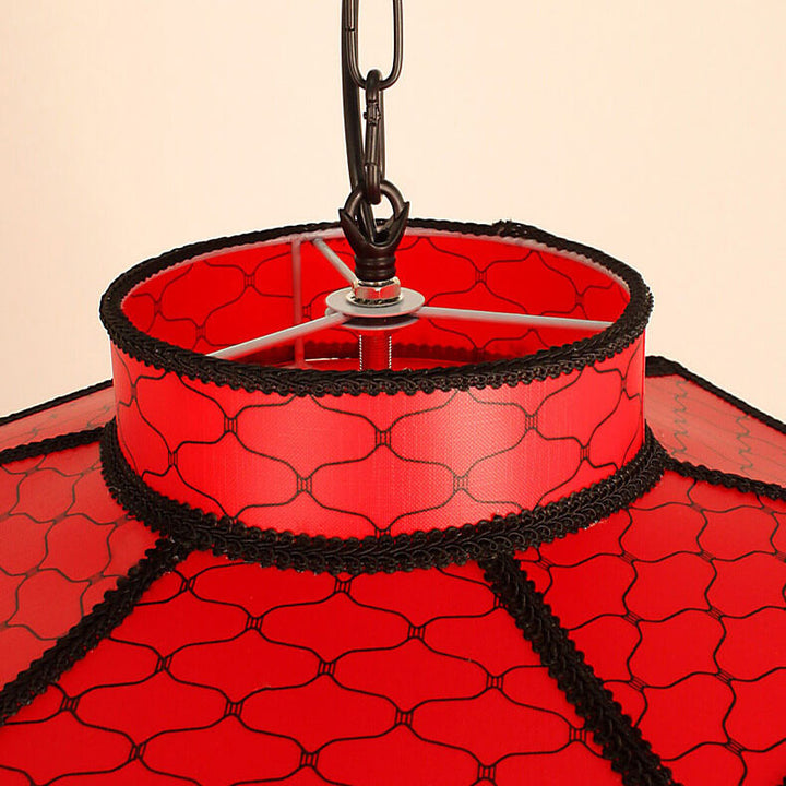 Chinesische Retro Hexagonale Faux Schaffell Eisen 1-Licht Pendelleuchte 