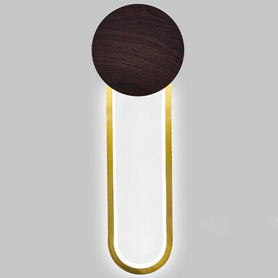 Modern Minimalist Wood Grain Round Wrought Iron LED Wall Sconce Lamp