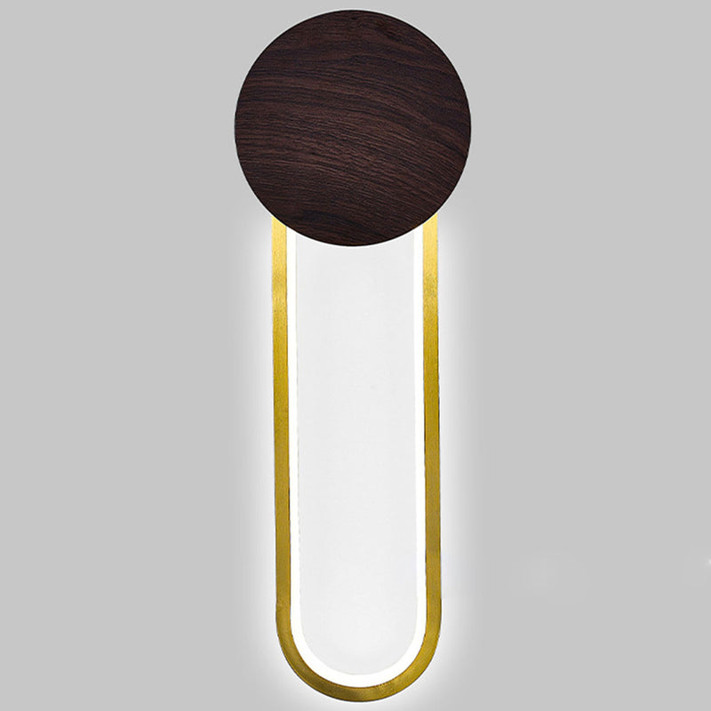 Modern Minimalist Wood Grain Round Wrought Iron LED Wall Sconce Lamp