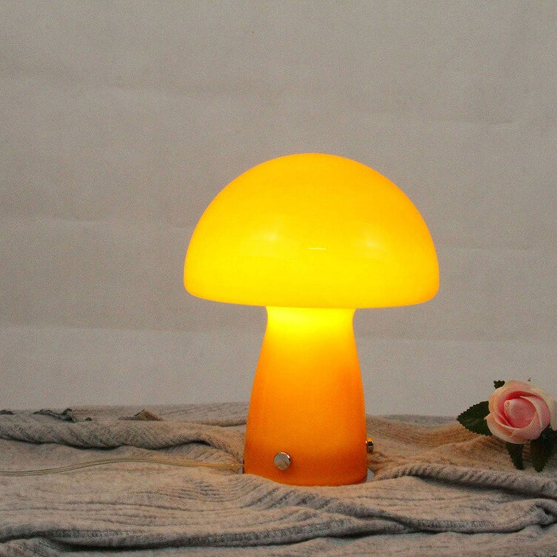 Nordic Orange White Glass Mushroom 1-Light Table Lamp